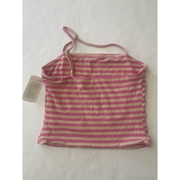 AFRM Women's One‎ Shoulder Spaghetti Stripe Rib Saddle Top Pink/White Size M NWT - Picture 6 of 10